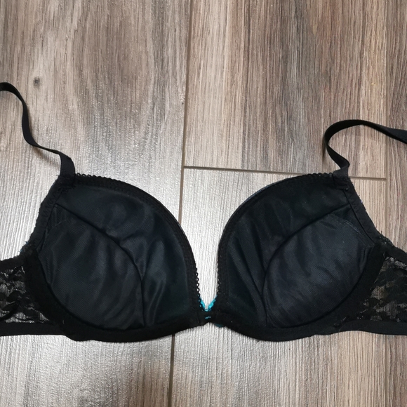 Black & Teal Lace Push Up Bra, 32B - Picture 3 of 3